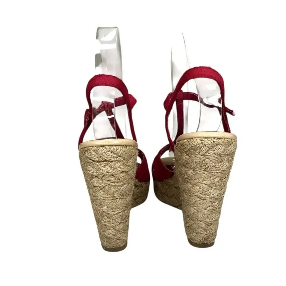 Vintage American Eagle Payless Edition Fuchsia Open Toe Wedge Shoes Womens 6.5